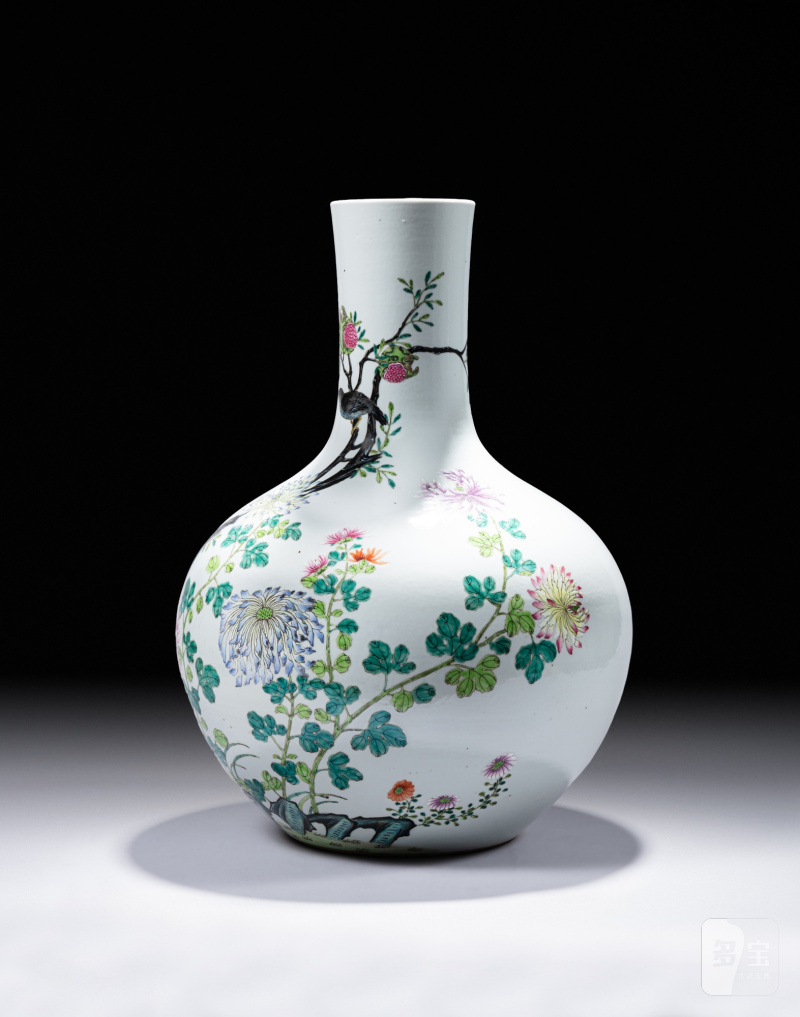 二十世紀 粉彩花鳥紋天球瓶 - 图2